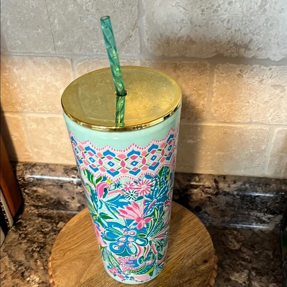 Lilly Pulitzer Floral Patterned Tumbler with Straw - Picture 2 of 6